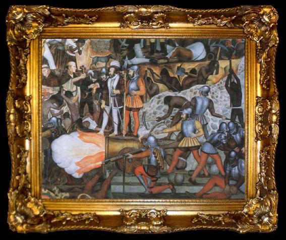 framed  Diego Rivera the spanish conquest of mexico, ta009-2