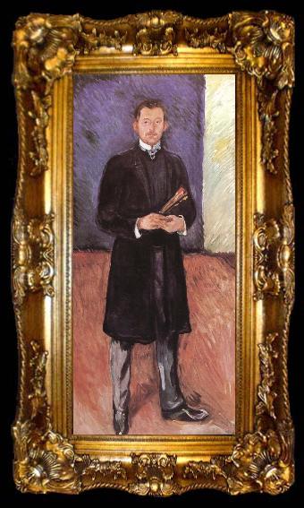 framed  Edvard Munch Self-Portrait of holding paintbrush, ta009-2