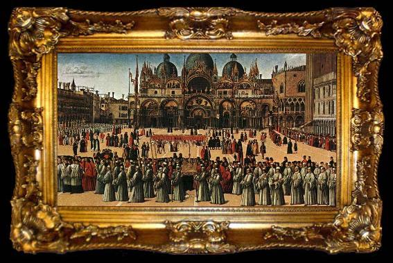 framed  Gentile Bellini Procession of the True Cross in Piazza San Marco, ta009-2