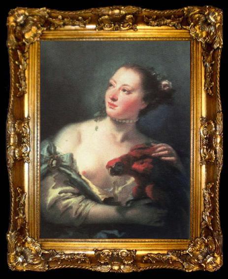 framed  Giovanni Battista Tiepolo young woman with macaw, ta009-2