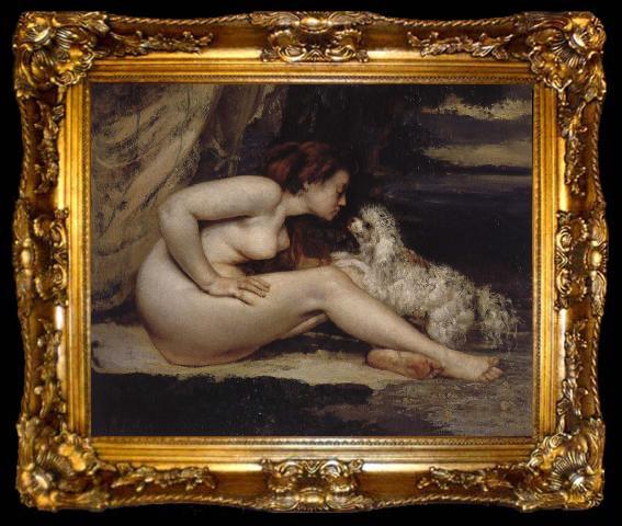 framed  Gustave Courbet Nude Woman with Dog, ta009-2