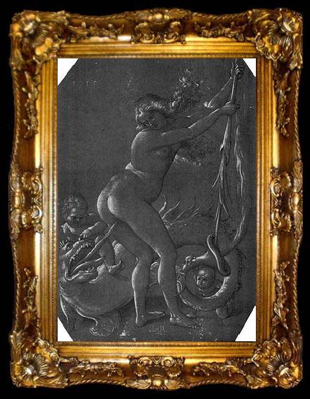 framed  Hans Baldung Grien Witch and Dragon, ta009-2