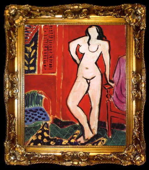 framed  Henri Matisse Nude in front of a red background, ta009-2
