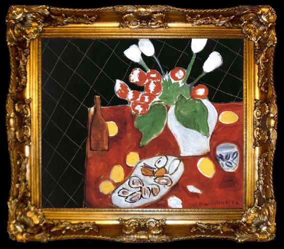 framed  Henri Matisse Black background, tulips and oysters, ta009-2