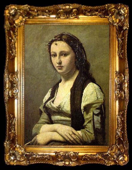 framed  Jean Baptiste Camille  Corot Woman with a Pearl, ta009-2