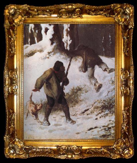 framed  Jean Francois Millet The thief in the snow, ta009-2