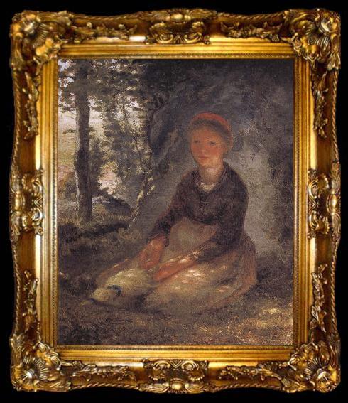 framed  Jean Francois Millet Shepherdess sitting under the shadow, ta009-2