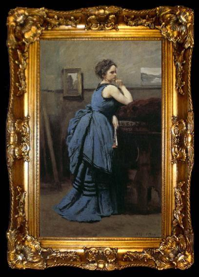 framed  Jean-Baptiste Corot Blue skirt woman, ta009-2
