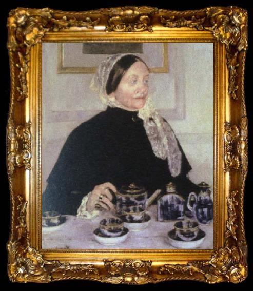framed  Mary Cassatt lady at the tea table, ta009-2