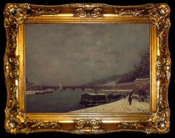 framed  Paul Gauguin Resnais Seine River Bridge, ta009-2