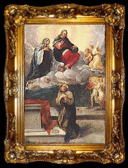 framed  Pietro Faccini Christ and the Virgin Mary appear before St. Francis of Assisi, ta009-2