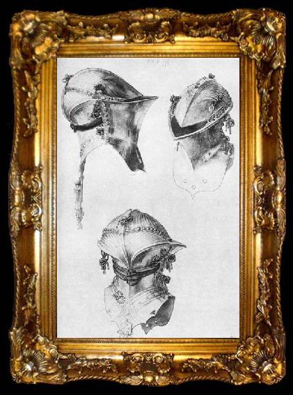 framed  Albrecht Durer Side, Front, and Back View of a Helmet, ta009-2