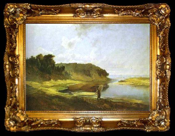 framed  Alexei Savrasov Landscape with River and Angler, ta009-2
