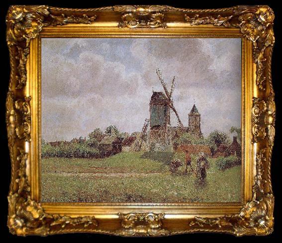 framed  Camille Pissarro Belgium, a large windmill, ta009-2