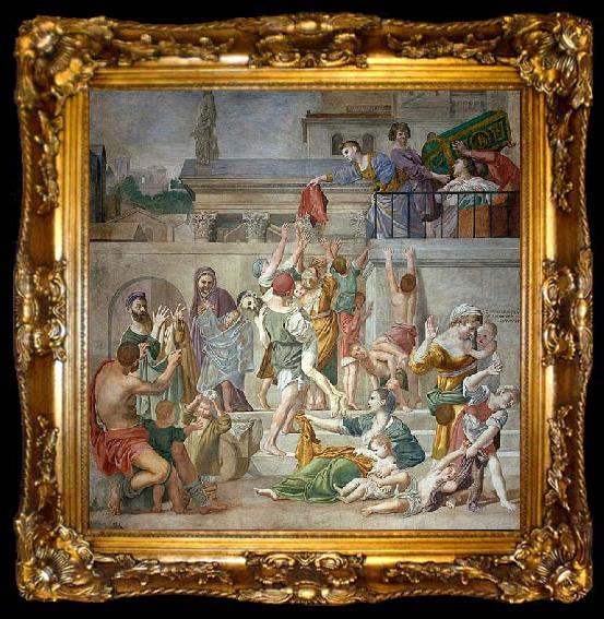 framed  Domenico Zampieri St. Cecilia Distributing Alms, fresco,, ta009-2