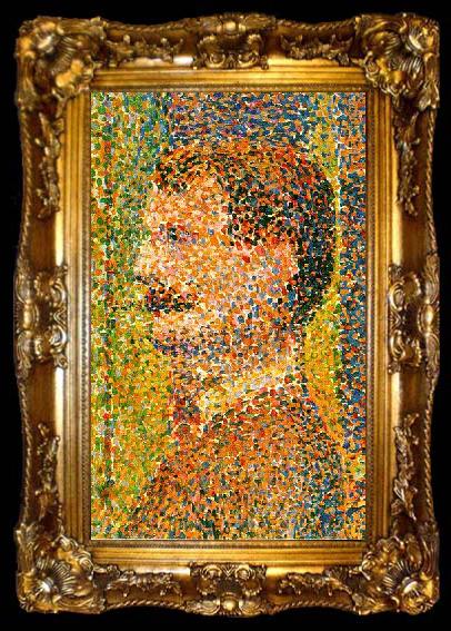 framed  Georges Seurat Detail from La Parade  showing pointillism, ta009-2