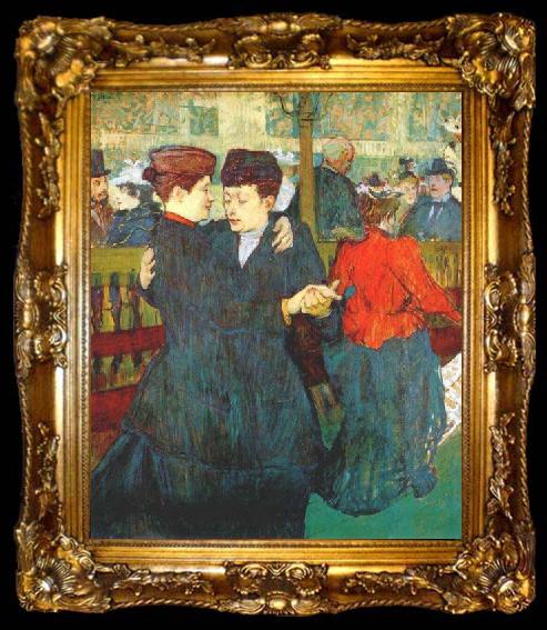 framed  Henri de toulouse-lautrec At the Moulin Rouge, Two Women Waltzing, ta009-2