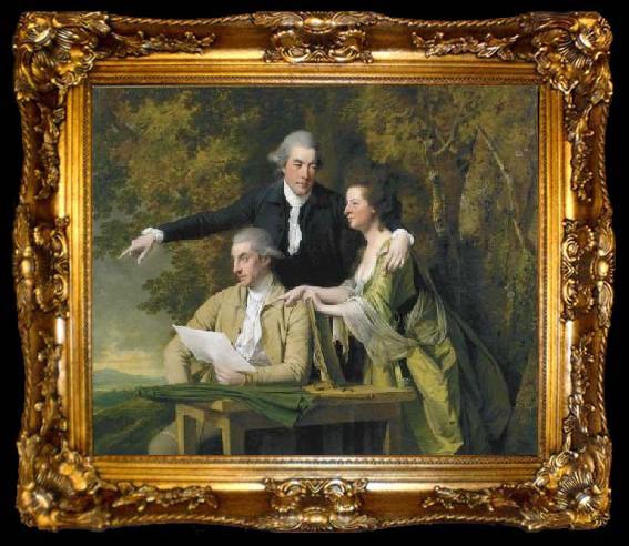 framed  Joseph wright of derby D Ewes Coke his wife, Hannah, and his cousin Daniel Coke, by Wright,, ta009-2