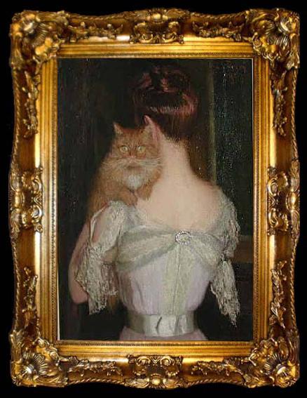 framed  Lilla Cabot Perry Woman with a Cat, ta009-2