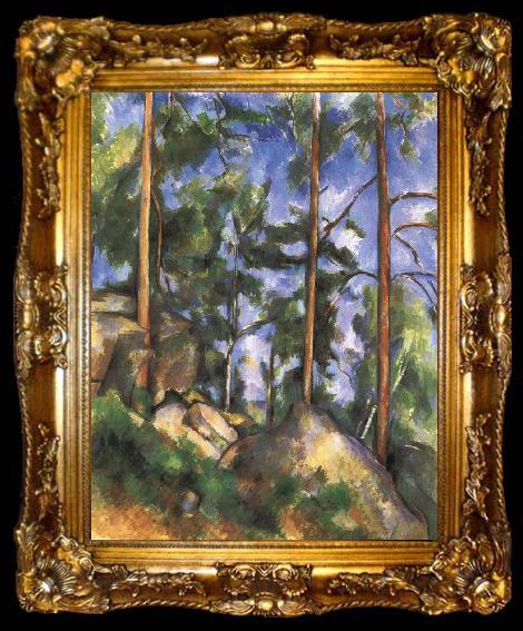 framed  Paul Cezanne pine trees and rock, ta009-2
