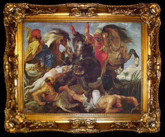 framed  Peter Paul Rubens Rubens is known for the frenetic energy and lusty ebullience of his paintings, as typified by the Hippopotamus Hunt, ta009-2