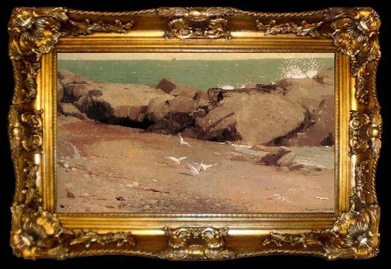 framed  Winslow Homer Rocky shore and the seagulls, ta009-2