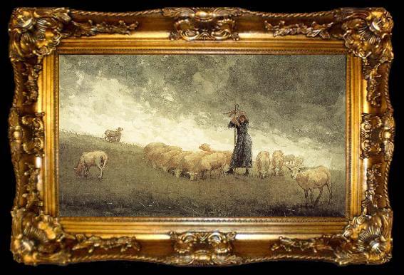 framed  Winslow Homer Shepherdess still control the sheep, ta009-2
