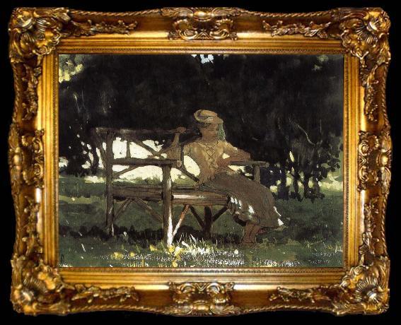 framed  Winslow Homer Girls on the bench, ta009-2