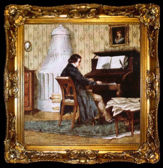 framed  johannes brahms schumann composing at his piano, ta009-2