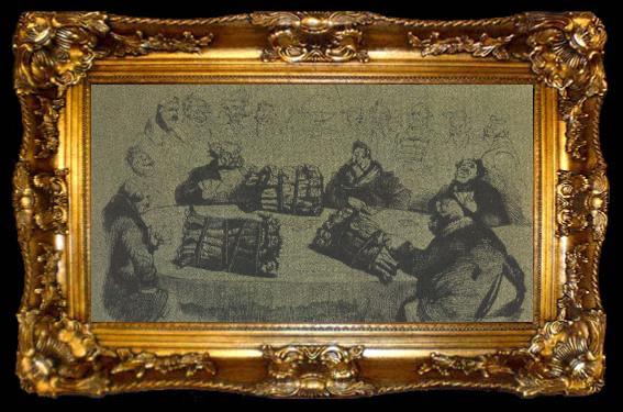 framed  unknow artist denna grova satir av gustave dore visar hur ryska godsagare spelar med de livegna bonderna som insats, ta009-2
