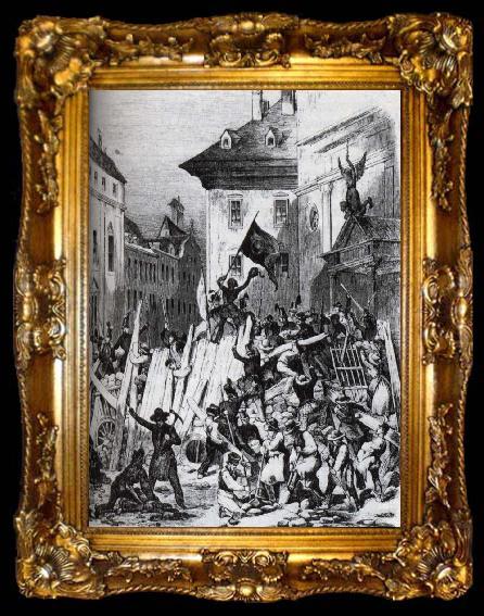 framed  unknow artist i wien utbrot under revolutionsaret 1848 gatustrider i vilka studenterna tog en mycket aktiv del., ta009-2