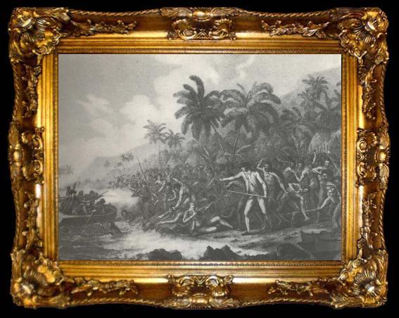 framed  william r clark cook dodades av hawaianer i febri 1779, ta009-2