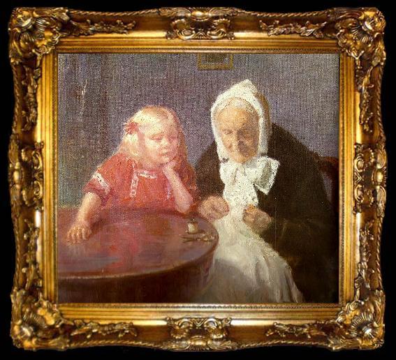 framed  Anna Ancher bedstemor underholdes, ta009-2