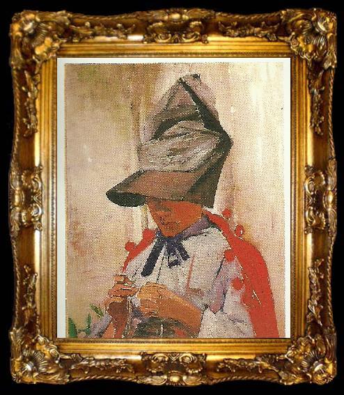 framed  Carl Larsson karin i stor hatt, ta009-2