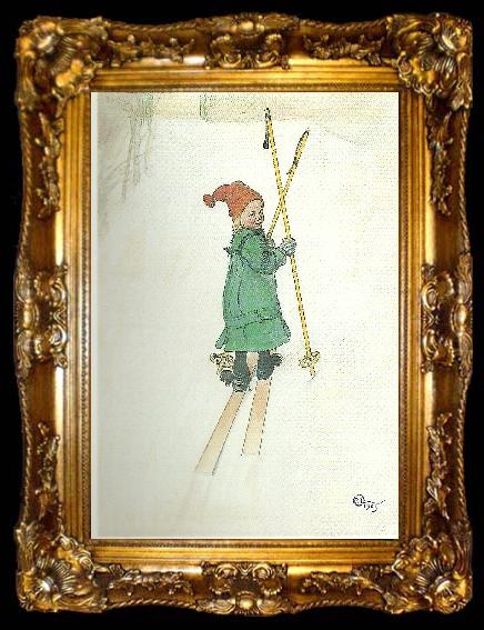framed  Carl Larsson esbjorn pa skidor-start strart, ta009-2