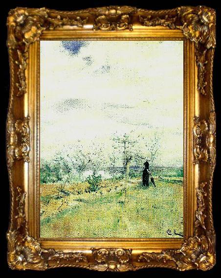 framed  Carl Larsson korsbarsblom-kvinna i landskap, ta009-2