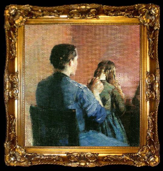 framed  Christian Krohg en mor fletter sin lille datters har, ta009-2
