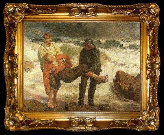 framed  Laurits Tuxen den druknede bringes i land, ta009-2