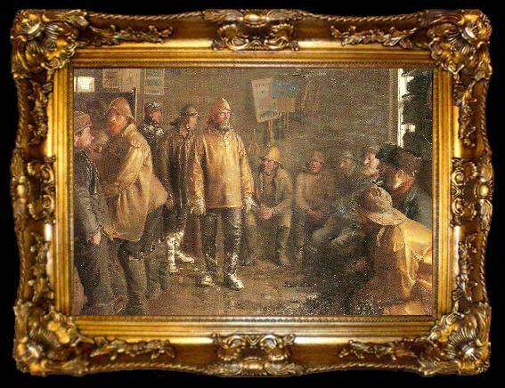 framed  Michael Ancher i kobmandens bod en vinterdag, nar der ikke fiskes, ta009-2