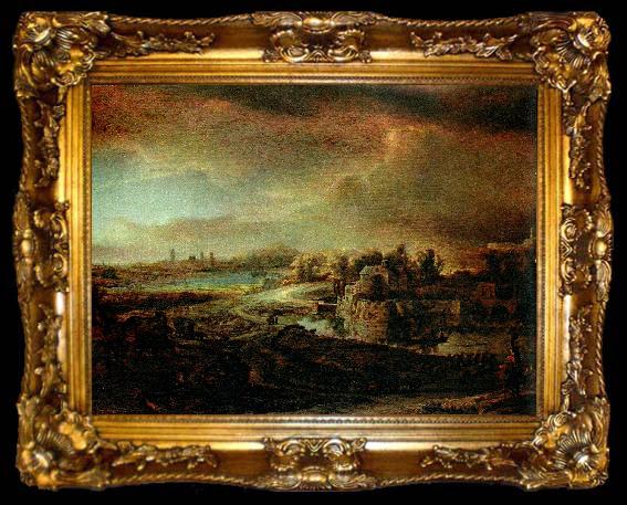 framed  REMBRANDT Harmenszoon van Rijn landskap med diligens, ta009-2
