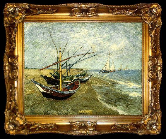 framed  Vincent Van Gogh fiskear pa stranden vid saintes-mariesbat, ta009-2