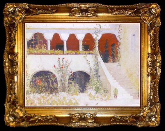 framed  unknown artist Bouboulina s mansion 19th c oil painting, ta009-2