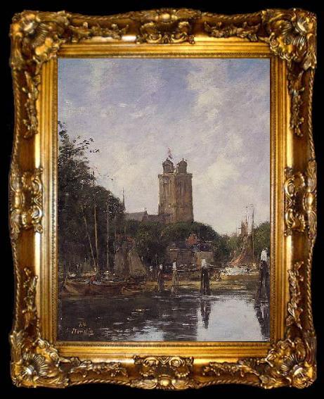 framed  Eugene Boudin Dordrecht, the Grote Kerk from the Canal, ta009-2