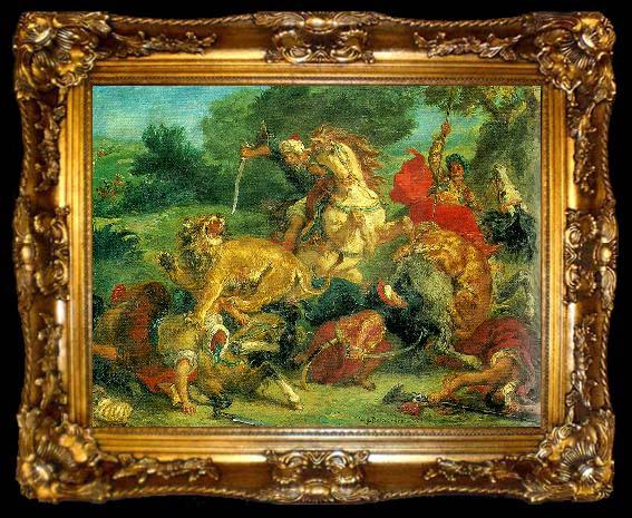 framed  Eugene Delacroix lejonjakt, ta009-2