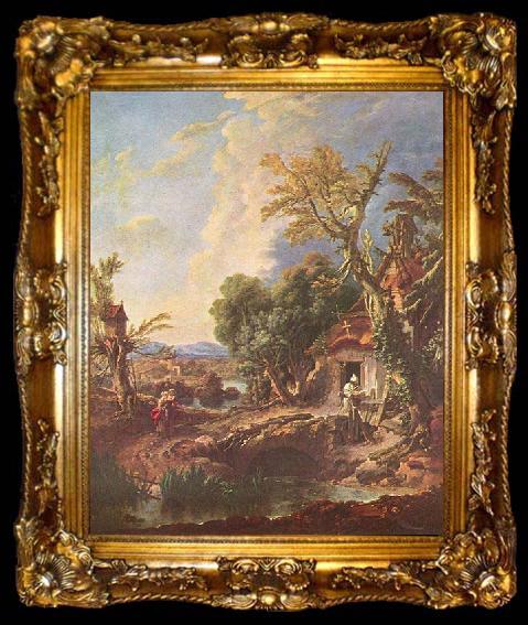 framed  Francois Boucher Landschaft mit dem Bruder Lucas, ta009-2