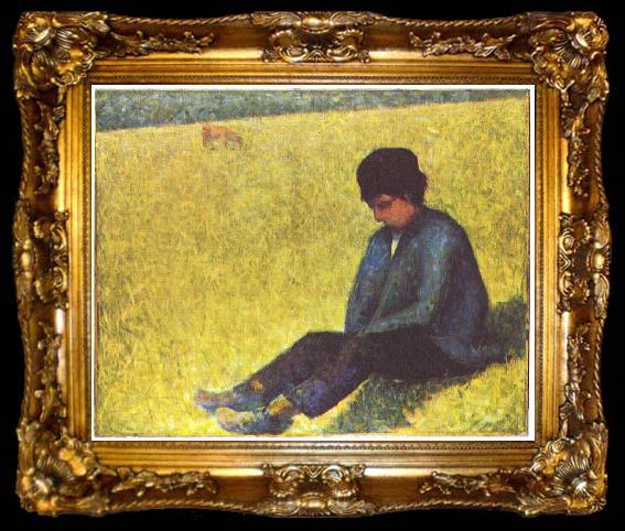 framed  Georges Seurat Auf einer Wiese sitzender Knabe, ta009-2