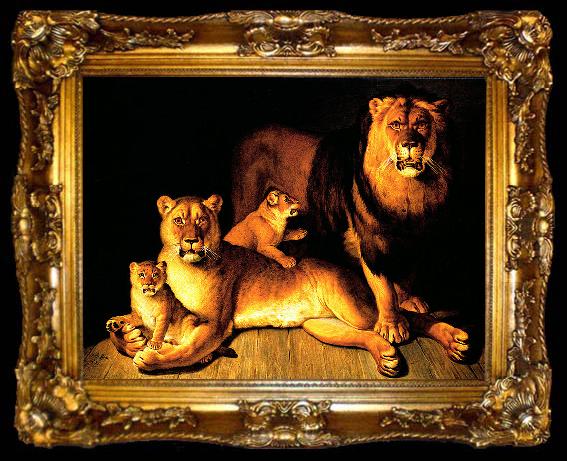 framed  Jean Baptiste Huet A pride of lions, ta009-2
