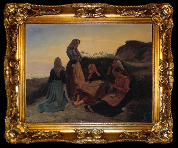 framed  Michael Ancher Girls gathered on Sladrebakken a summernight eve, ta009-2