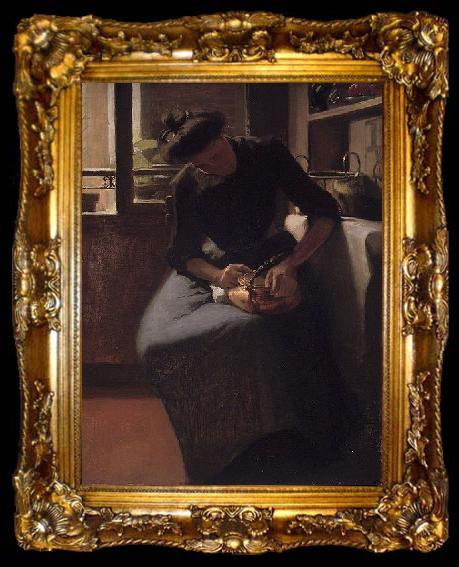 framed  Minerva Josephine Chapman Woman Polishing a Kettle, ta009-2