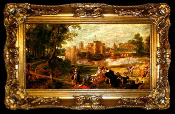 framed  Peter Paul Rubens park utanfor ett slott, ta009-2